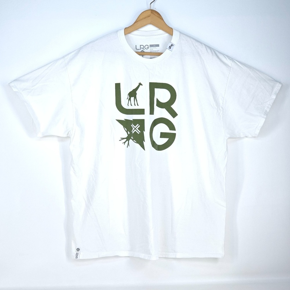 LRG Giraffe Logo Graphic Print T Shirt Mens 2XL White Streetwear Skate Urbanwear